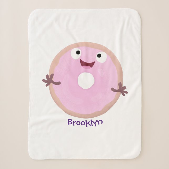 Niedlicher Happy-Pink-Glattleder-Donut-Cartoon Sherpadecke (Vorderseite)