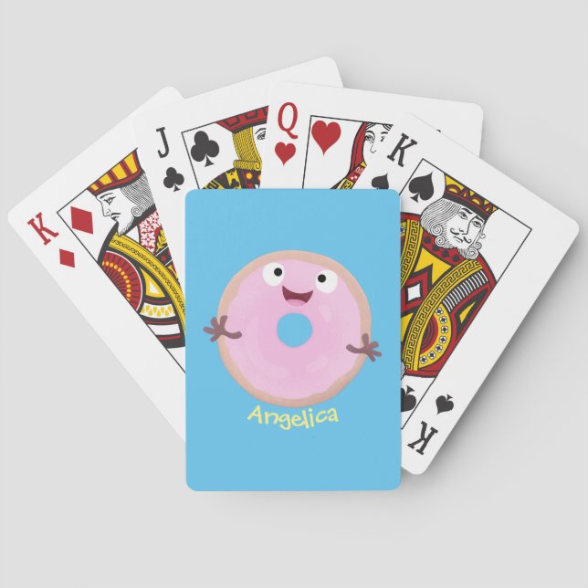 Niedlicher Happy-Pink-Glattleder-Donut-Cartoon Spielkarten (Rückseite)
