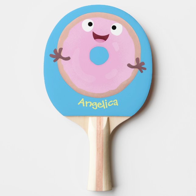Niedlicher Happy-Pink-Glattleder-Donut-Cartoon Tischtennis Schläger (Vorderseite)