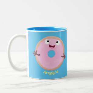 Niedlicher Happy-Pink-Glattleder-Donut-Cartoon Zweifarbige Tasse