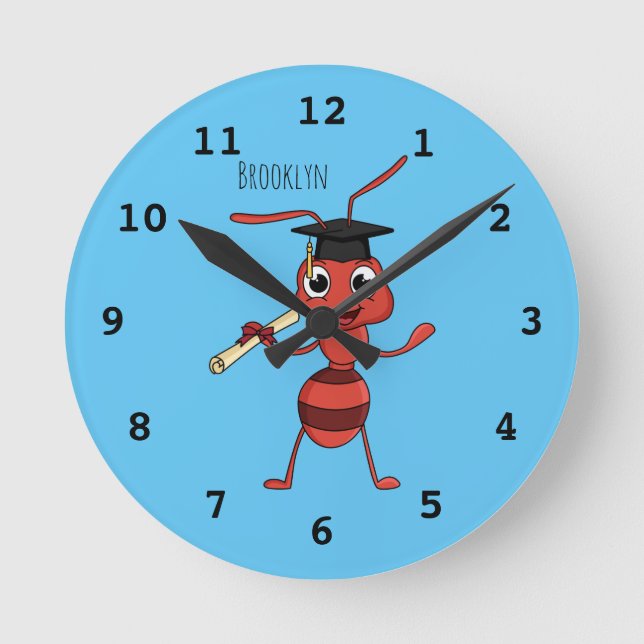 Niedlicher Happy Red Ameise Cartoon Runde Wanduhr (Vorderseite)