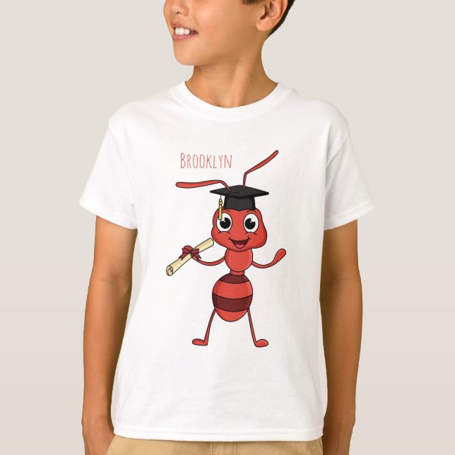 Niedlicher Happy Red Ameise Cartoon T-Shirt (Vorderseite)