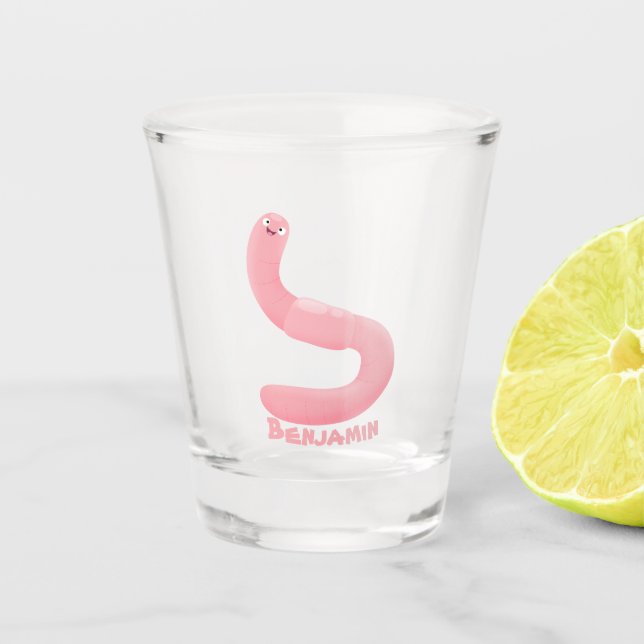 Niedlicher Happy-Rosa-Cartoon Schnapsglas (Vorderseite)