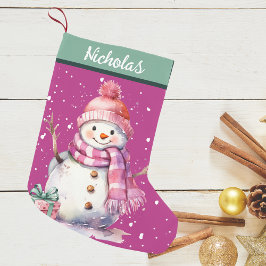 Niedlicher Happy Snowman mit Geschenk für Sie Kleiner Weihnachtsstrumpf