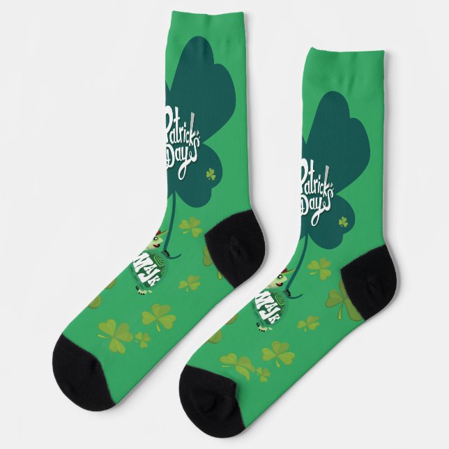 Niedlicher "Happy St. Patrick's Day" MaJk Turtle Socken (Linkes Detail)