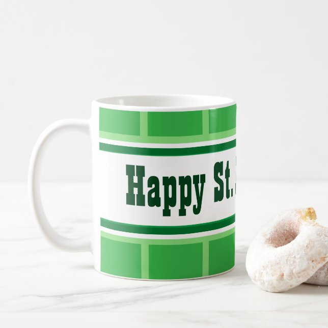 Niedlicher Happy St. Patrick's Day Striped Green Kaffeetasse (Mit Donut)