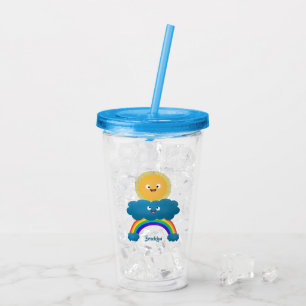Niedlicher Happy Sun Cloud Regenbogen Cartoon Acryltrinkbecher