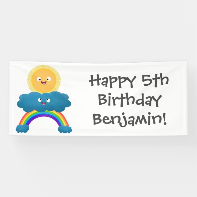 Niedlicher Happy Sun Cloud Regenbogen Cartoon Banner (Horizontal)