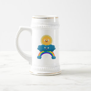 Niedlicher Happy Sun Cloud Regenbogen Cartoon Bierglas