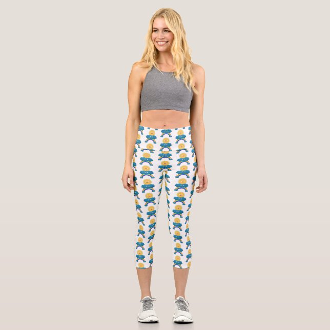 Niedlicher Happy Sun Cloud Regenbogen Cartoon Capri Leggings (Vorderseite)