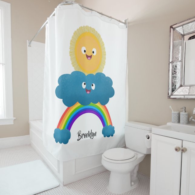 Niedlicher Happy Sun Cloud Regenbogen Cartoon Duschvorhang (Beispiel)