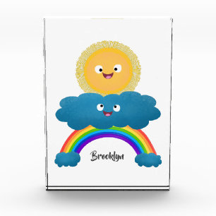 Niedlicher Happy Sun Cloud Regenbogen Cartoon Fotoblock