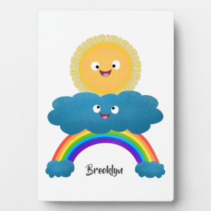 Niedlicher Happy Sun Cloud Regenbogen Cartoon Fotoplatte