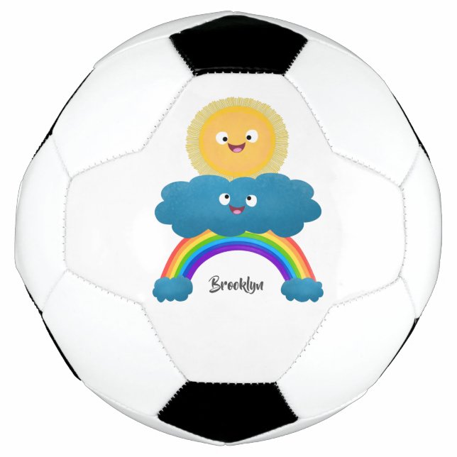 Niedlicher Happy Sun Cloud Regenbogen Cartoon Fußball (Vorderseite)