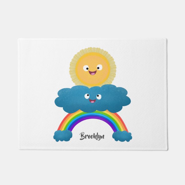 Niedlicher Happy Sun Cloud Regenbogen Cartoon Fußmatte (Vorderseite)
