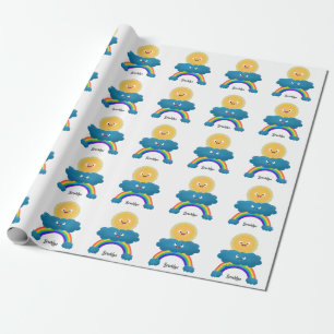 Niedlicher Happy Sun Cloud Regenbogen Cartoon Geschenkpapier