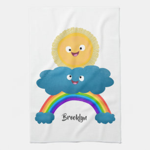 Niedlicher Happy Sun Cloud Regenbogen Cartoon Geschirrtuch
