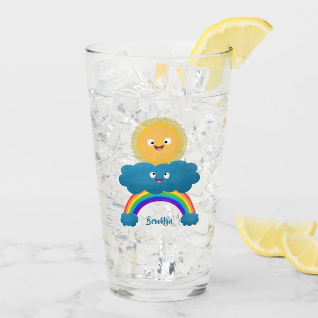 Niedlicher Happy Sun Cloud Regenbogen Cartoon Glas (Rückseite Ice)