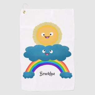 Niedlicher Happy Sun Cloud Regenbogen Cartoon Golfhandtuch