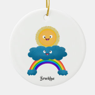 Niedlicher Happy Sun Cloud Regenbogen Cartoon Keramik Ornament