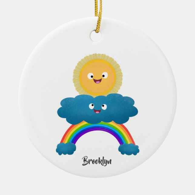 Niedlicher Happy Sun Cloud Regenbogen Cartoon Keramik Ornament (Vorne)
