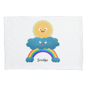 Niedlicher Happy Sun Cloud Regenbogen Cartoon Kissenbezug