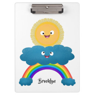 Niedlicher Happy Sun Cloud Regenbogen Cartoon Klemmbrett