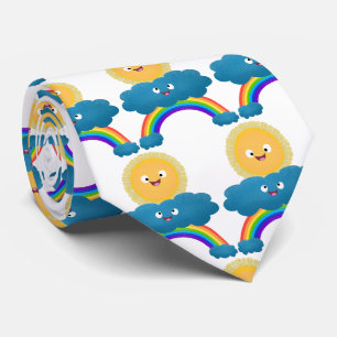 Niedlicher Happy Sun Cloud Regenbogen Cartoon Krawatte