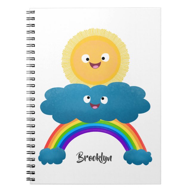 Niedlicher Happy Sun Cloud Regenbogen Cartoon Notizblock (Vorderseite)