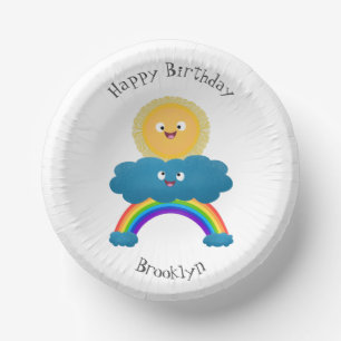 Niedlicher Happy Sun Cloud Regenbogen Cartoon Pappteller