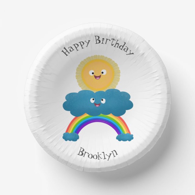 Niedlicher Happy Sun Cloud Regenbogen Cartoon Pappteller (Vorderseite)