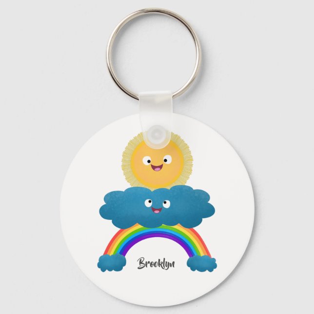Niedlicher Happy Sun Cloud Regenbogen Cartoon Schlüsselanhänger (Vorderseite)