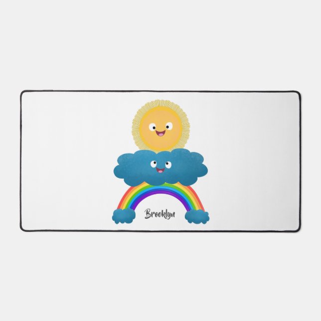 Niedlicher Happy Sun Cloud Regenbogen Cartoon Schreibtischunterlage (Vorderseite)