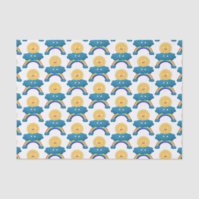 Niedlicher Happy Sun Cloud Regenbogen Cartoon Seidenpapier (Vorderseite)