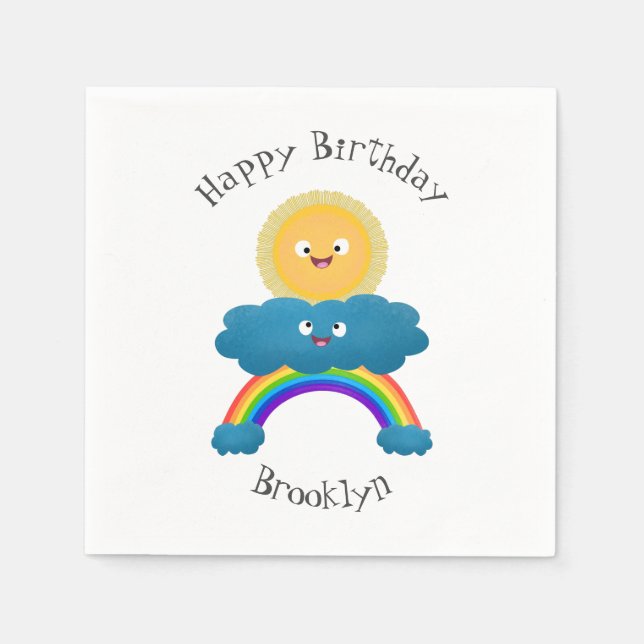 Niedlicher Happy Sun Cloud Regenbogen Cartoon Serviette (Vorderseite)