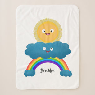 Niedlicher Happy Sun Cloud Regenbogen Cartoon Sherpadecke