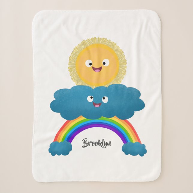 Niedlicher Happy Sun Cloud Regenbogen Cartoon Sherpadecke (Vorderseite)