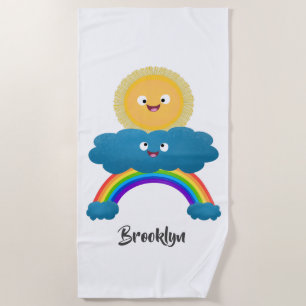 Niedlicher Happy Sun Cloud Regenbogen Cartoon Strandtuch