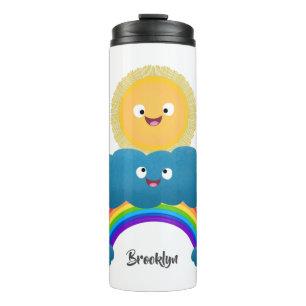 Niedlicher Happy Sun Cloud Regenbogen Cartoon Thermosbecher