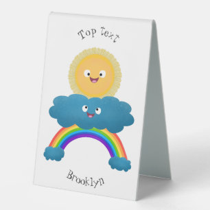 Niedlicher Happy Sun Cloud Regenbogen Cartoon Tischaufsteller