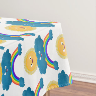 Niedlicher Happy Sun Cloud Regenbogen Cartoon Tischdecke