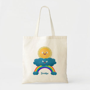 Niedlicher Happy Sun Cloud Regenbogen Cartoon Tragetasche