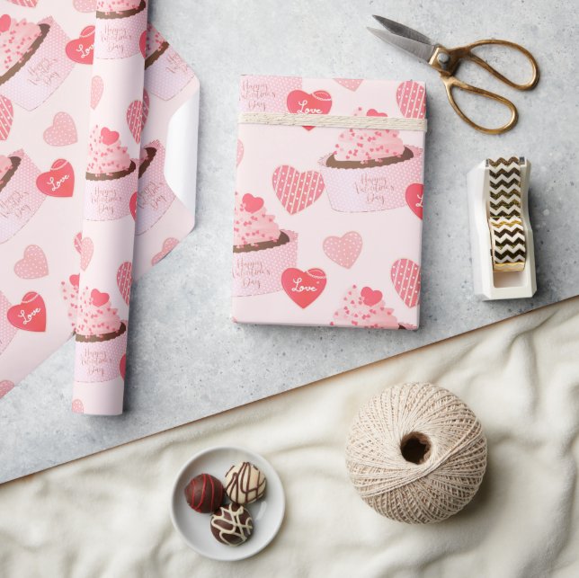 Niedlicher Happy Valentines Day Ice Creme Herz Geschenkpapier (Kunsthandwerk)