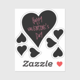 Niedlicher "Happy Valentines Day" Schwarzes Herz m Aufkleber