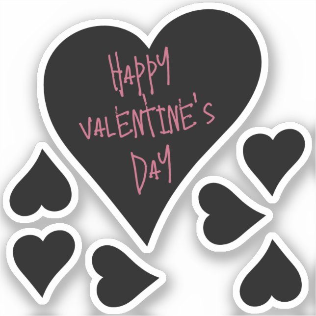 Niedlicher "Happy Valentines Day" Schwarzes Herz m Aufkleber (Vorderseite)