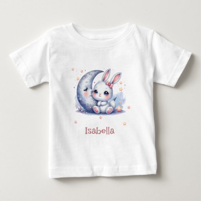 niedlicher Hase auf dem Mond Baby T-shirt (Vorderseite)