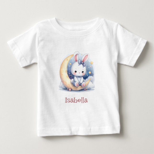 niedlicher Hase auf dem Mond Baby T-shirt (Vorderseite)