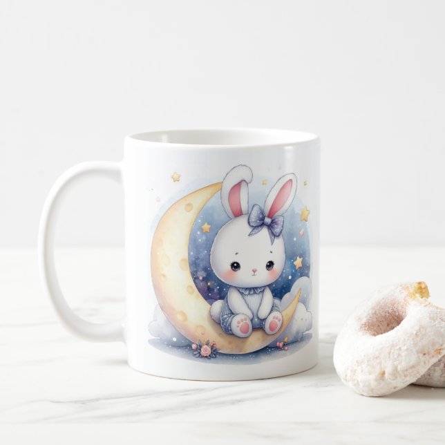niedlicher Hase auf dem Mond Kaffeetasse (Mit Donut)