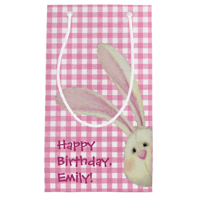 niedlicher Hase auf rosa Gingham Kleine Geschenktüte (Vorderseite)