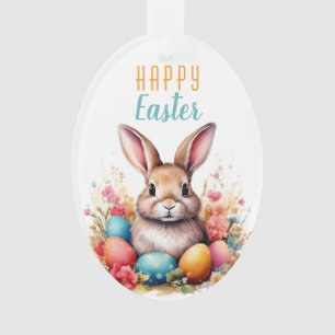 Niedlicher Hase Bunte Eier Blumen Frohe Ostern Ornament